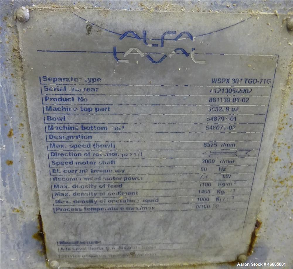 Alfa Laval WSPX Self Cleaning Coolant Disc Centrifuge