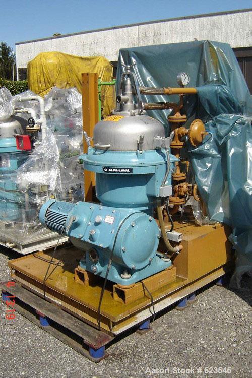 USED: Alfa Laval WSPX-207-TGP-74-50 desludger disc centrifuge. 316 stainless steel construction. Concentrator design. 1500 rpm by a 7.5 kw/11.25 hp, 500 volt/50 cycle/3 ph direct driven motor. Mounte...