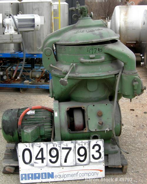 USED: Delaval MAPX-309-BGT-79-60 guardian purifier disc centrifuge. Stainless steel/bronze bowl assembly. Max bowl speed 6520 rpm. Concentrator design, hinged aluminum top cover, sight glass, shelf m...