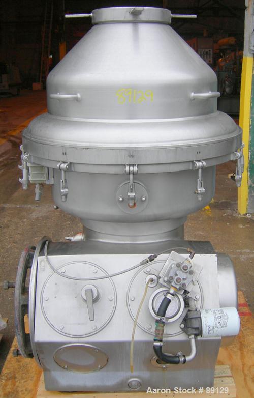 USED: Delaval continuous milk separator, model HMRPX-S314. 316 stainless steel product contact areas. Max bowl speed approximately 5000 rpm. Separator bowl design. Includes sludge tank and panel. Req...