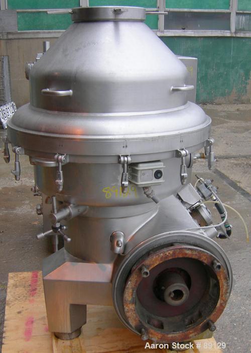 USED: Delaval continuous milk separator, model HMRPX-S314. 316 stainless steel product contact areas. Max bowl speed approximately 5000 rpm. Separator bowl design. Includes sludge tank and panel. Req...
