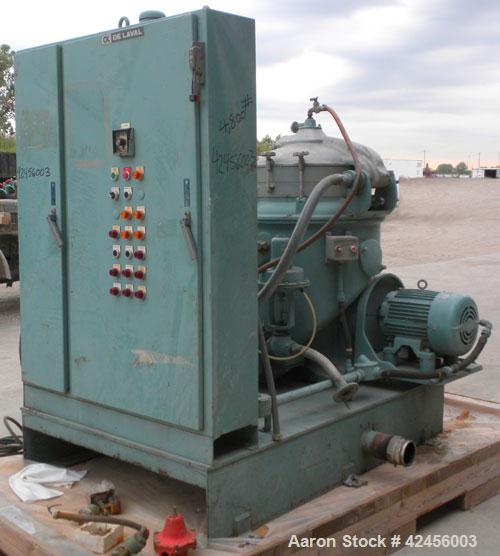 Used Delaval MAPX-309-BGT-29-60/4094-14 Guardian Purifier Disc Centrifuge, 316 Stainless Steel. Maximum bowl speed 1700-1800 rpm. Direct driven by a 15 hp motor. Skid mounted with control panel.