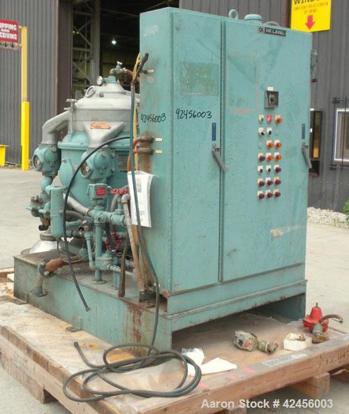 Used Delaval MAPX-309-BGT-29-60/4094-14 Guardian Purifier Disc Centrifuge, 316 Stainless Steel. Maximum bowl speed 1700-1800 rpm. Direct driven by a 15 hp motor. Skid mounted with control panel.