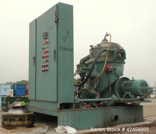 Used Delaval MAPX-309-BGT-29-60/4094-16 Guardian Purifier Disc Centrifuge, 316 Stainless Steel. Maximum bowl speed 1700-1800 rpm. Direct driven by a 15 hp motor. Skid mounted with control panel.