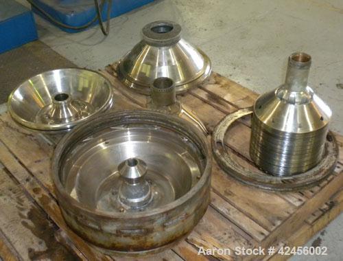 Used Delaval MAPX-309-BGT-29-60/4094-16 Guardian Purifier Disc Centrifuge, 316 Stainless Steel. Maximum bowl speed 1700-1800 rpm. Direct driven by a 15 hp motor. Skid mounted with control panel.
