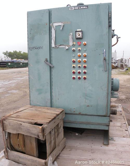 Used Delaval MAPX-309-BGT-29-60/4094-26 Guardian Purifier Disc Centrifuge, 316 Stainless Steel. Maximum bowl speed 1700-1800 rpm. Direct driven by a 15 hp motor. Skid mounted with control panel.