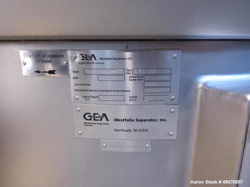 Used GEA Westfalia CNE-400-01-77 “Bactofuge” Desludger Disc Centrifuge