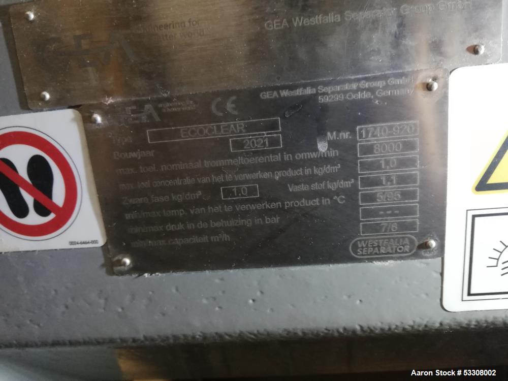 Frame Mounted Westfalia Separator Disc Centrifuge. Type Ecoclear