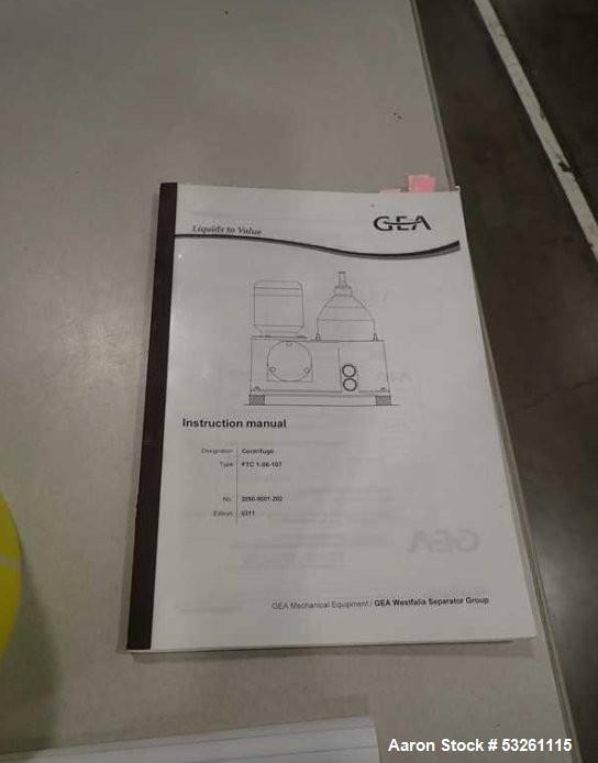 Used GEA Westfalia FTC 1-06-107 Stainless Steel Separator Centrifuge – 0.75 m³/HR – 13,500 RPM