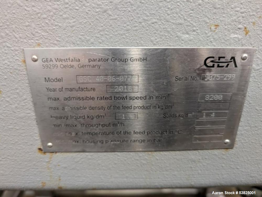 Used GEA Westfalia HB05/HB05-SL Separator System – 8200 RPM, 15kW Motor, Built 2020