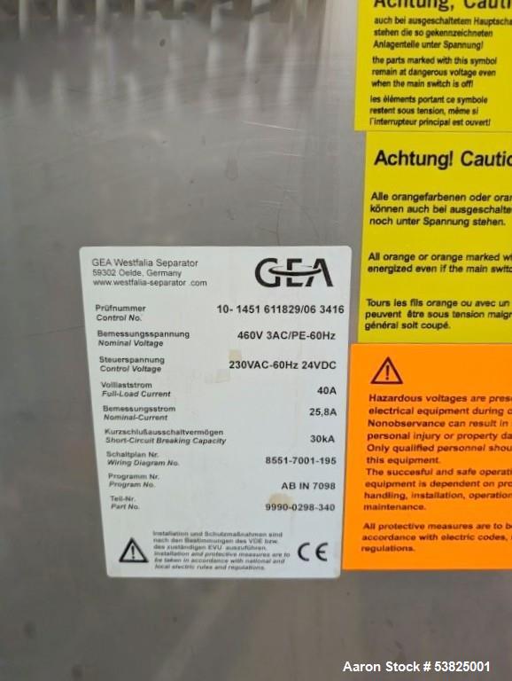Used GEA Westfalia HB05/HB05-SL Separator System – 8200 RPM, 15kW Motor, Built 2020