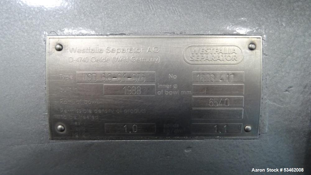 Used – GEA Westfalia MSD-60-01-076 Desludger Disc Centrifuge – Stainless Steel, Dairy Application