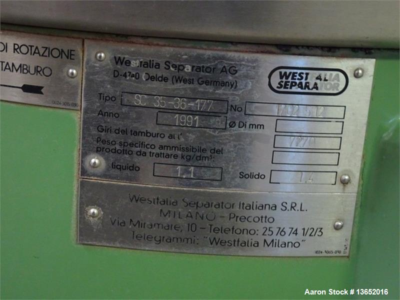 Used GEA Westfalia SC 35-36-177 Desludger Disc Centrifuge