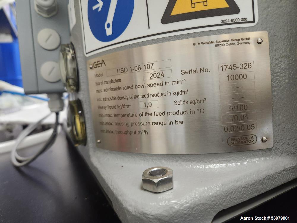 Unused GEA HSD-01-06 Disc Stack Centrifuge