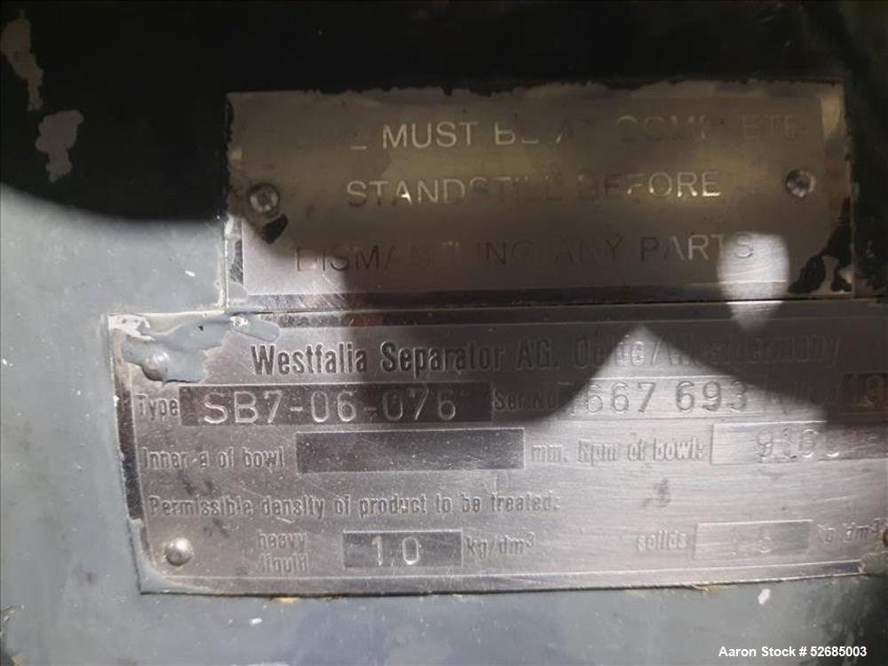 Used- Westfalia SB7-06-076 Desludger Disc Centrifuge