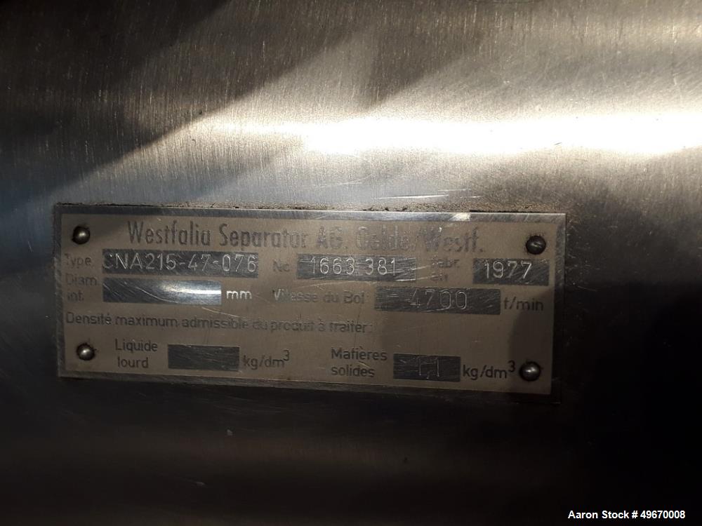 Used Westfalia CNA-215-47-076 Desludger Disc Centrifuge