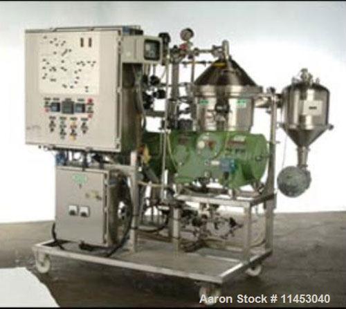Used Westfalia CSA-16-06-476 desludger disc centrifuge. Biotech/ultra-polishing design, 316 stainless steel construction on product contact areas, max bowl speed 8150 rpm, clarifier design (liquid/so...