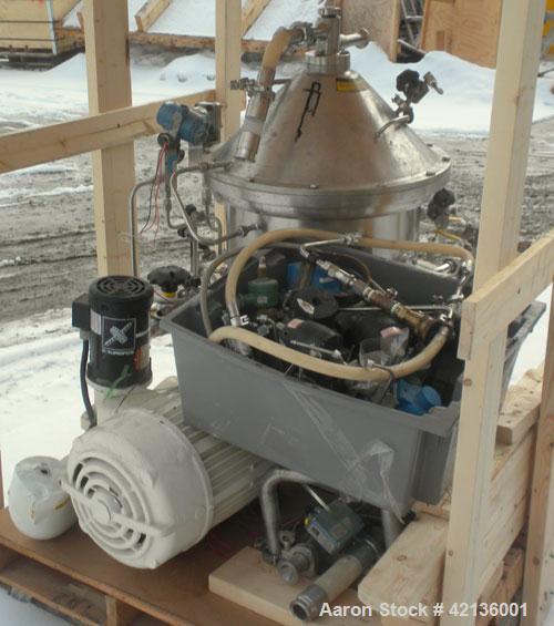 Used Westfalia CSA-19-06-476  "Ultra Polishing" Desludger Disc Centrifuge, 316 stainless steel (product contact areas). Max bowl speed 9150 rpm, clarifier design (liquid/solid separation), centripeta...