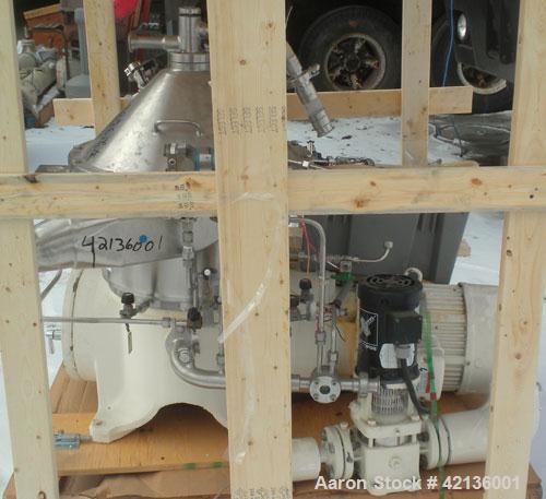 Used Westfalia CSA-19-06-476  "Ultra Polishing" Desludger Disc Centrifuge, 316 stainless steel (product contact areas). Max bowl speed 9150 rpm, clarifier design (liquid/solid separation), centripeta...