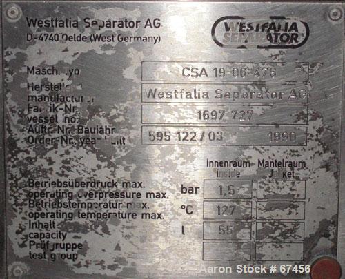 Westfalia CSA-19-06-47 Hydro-Hermetic Clarifier Disc Centrifuge
