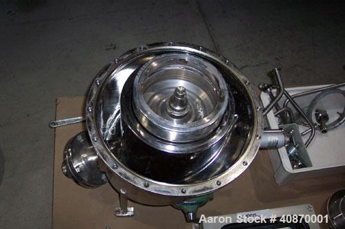 Used Westfalia CSA-1-06-476 "Ultra Polishing" desludger disc centrifuge. 316 stainless steel construction on product contact areas, clarifier design (liquid/solids), centripetal pump liquid discharge...