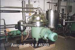 USED:Westfalia CSA160-47-076 disc bowl, polishing clarifier design.Bowl speed 6800 rpm (max), direct drive motor 22 kw (30 hp) 3/50/420volt. 316SS parts, control panel.