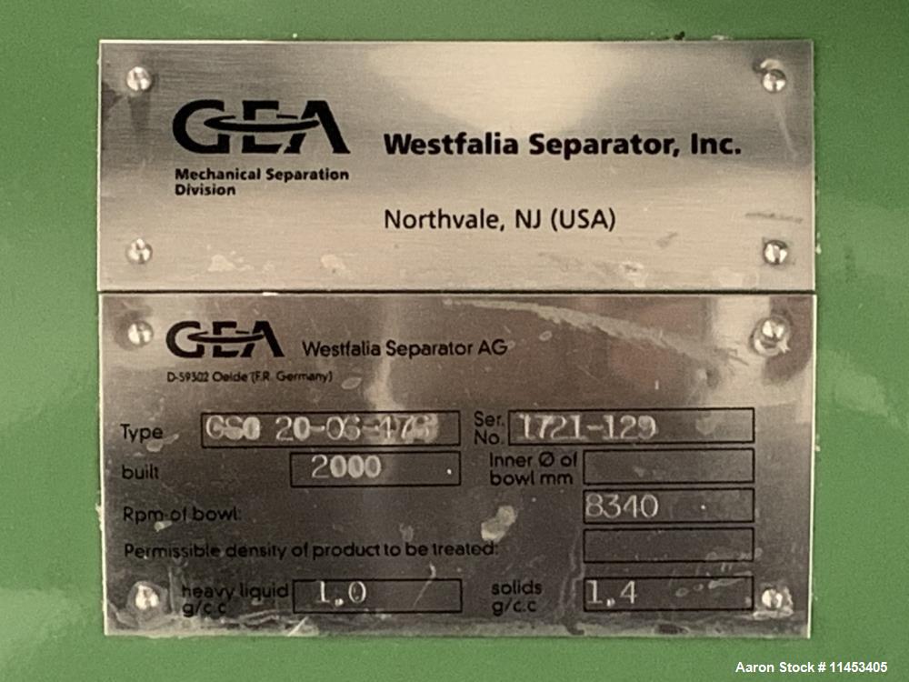 Used- Westfalia CSC-20-06-476 Desluger Disc Centrifuge