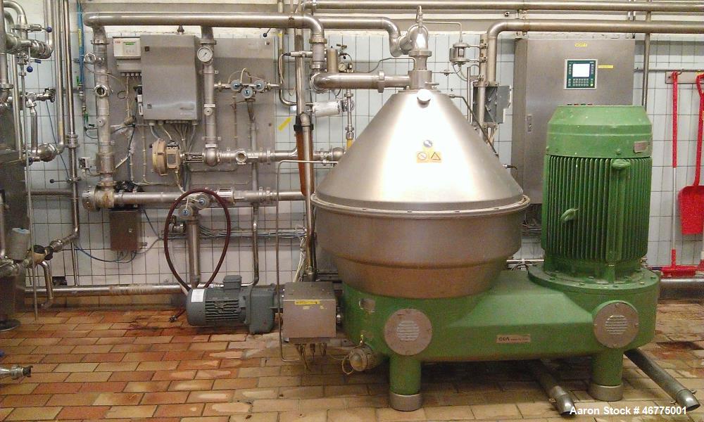 Used Westfalia GSC-150-36-777 Desludger Disc Centrifuge. 316 Stainless steel (product contact areas), maximum bowl speed 4800 rpm, clarifier design (liquid/solids separation), centripetal pump liquid...