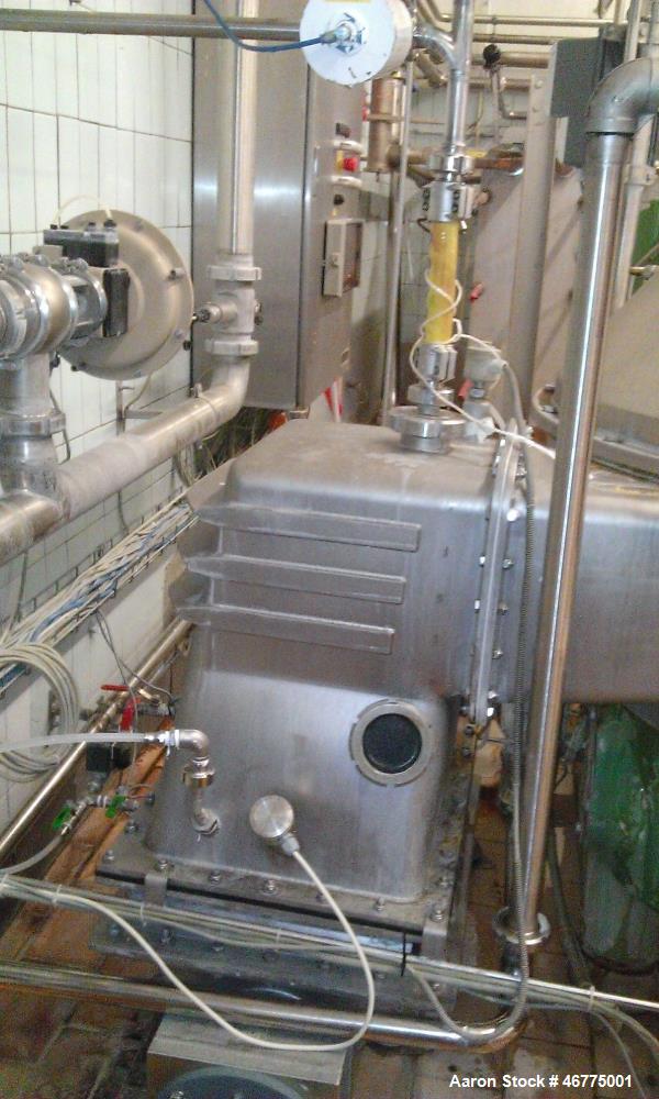 Used Westfalia GSC-150-36-777 Desludger Disc Centrifuge. 316 Stainless steel (product contact areas), maximum bowl speed 4800 rpm, clarifier design (liquid/solids separation), centripetal pump liquid...