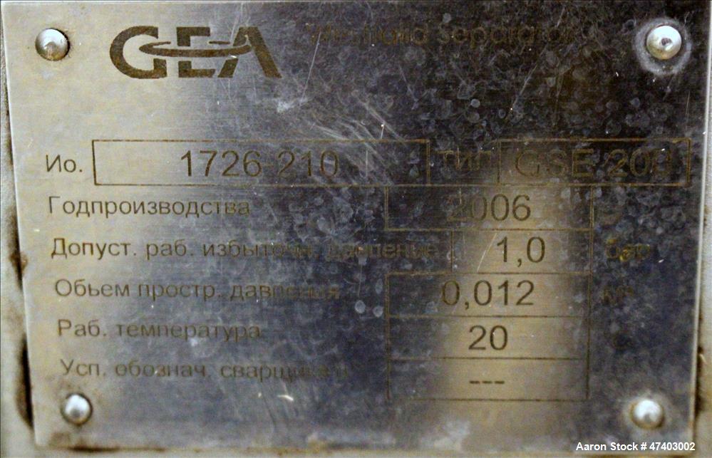 Used Westfalia Desludger Disc Centrifuge, Model GSE-200-06-777
