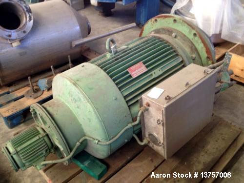 Used Westfalia HSA-200-06-777 Desludger Disc Centrifuge. 316 stainless steel construction (product contact areas). Clarifier design (liquid/solids separation). Hermetic design, centripetal pump liqui...