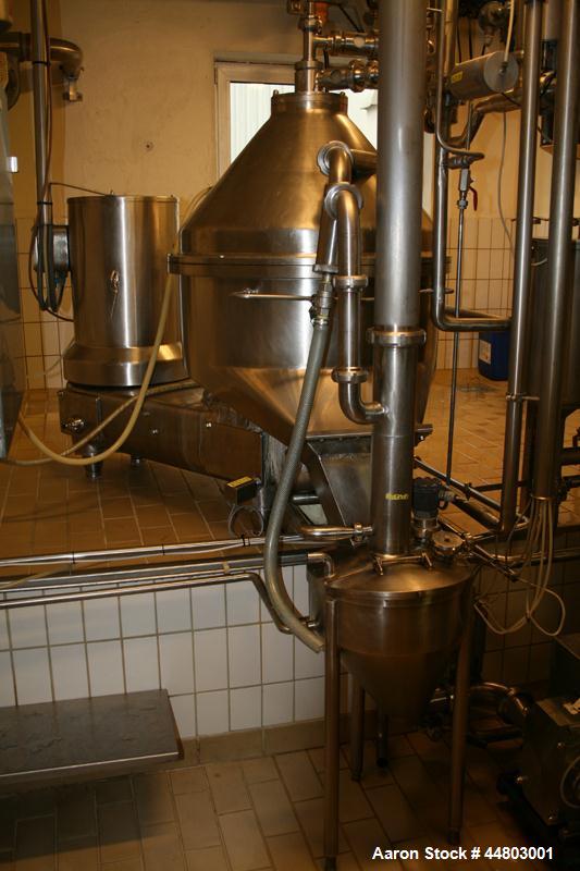Used GEA Westfalia KDA 18-02-177 Centrifuge, stainless steel.  Includes frame, bowl, motor, hood, valves, foundation frame, tools, controls, CIP, quark hopper.  Last used in yogurt and cheese product...