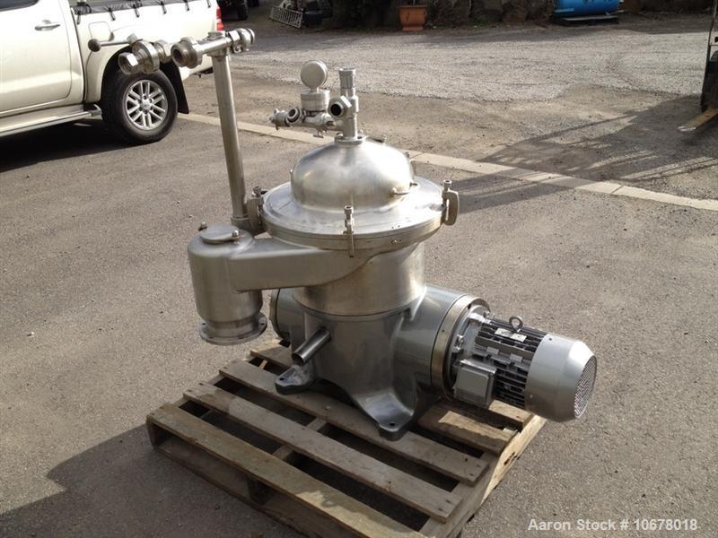 Used Westfalia KSA 6-01-076 Desludger Disc Centrifuge, stainless steel construction (product contact areas), max bowl speed 7570 rpm, separator design (liquid/liquid/solids separation), light and hea...