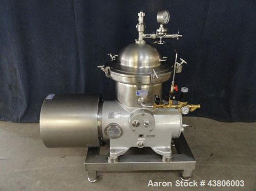 Reportedly Reconditioned Westfalia KSA 6-01-076 Solid Bowl Disc Centrifuge, stainless steel construction, separator design, centripetal pump liquid discharge, 10 hp/7.5 kW drive motor 380/3/50/1725 r...