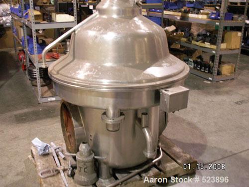 USED: Westfalia separator model MSA 100, CIP. Including 35 hp motor, controls, base plate, blow down can, water harness. 27,500 pounds per hour separation; 40,000 pounds per hour standardization.