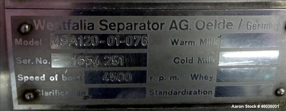 Used Westfalia MSA-120-01-076 Disc Centrifuge