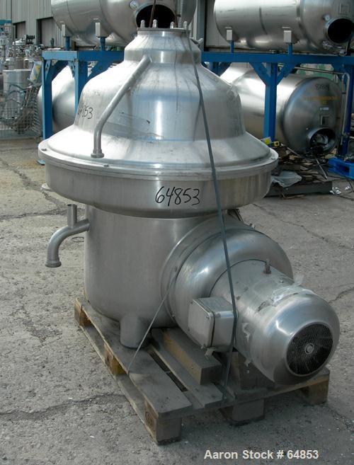USED: Westfalia MSA-120-01-0076 desludger disc centrifuge. 316 stainless steel construction. Max bowl speed 4500 rpm, separator design, direct drive, 22 kw Loher A180LA-4XP drive motor 380/3/50, (1) ...