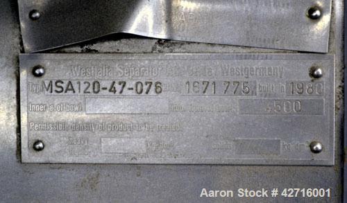 Used Stainless Steel Westfalia Desludger Disc Centrifuge, MSA-120-47-076