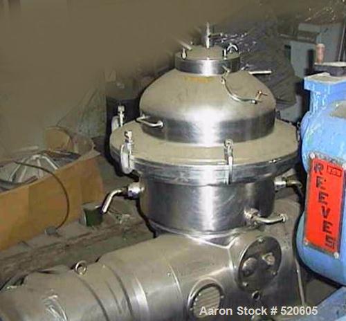 USED: Westfalia MSA-20-06-076 desludger disc centrifuge. Stainlesssteel construction on product contact areas, max bowl speed 5850 rpm,clarifier design, centripetal pump liquid discharge, direct driv...