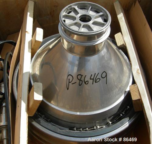 USED: Westfalia MSB200-01-076 desludger disc centrifuge. 316 stainless steel construction on product contact areas. Max bowl speed 4700 rpm, separator design, light phase and heavy phase centripetal ...