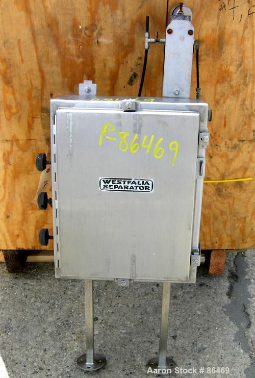 USED: Westfalia MSB200-01-076 desludger disc centrifuge. 316 stainless steel construction on product contact areas. Max bowl speed 4700 rpm, separator design, light phase and heavy phase centripetal ...