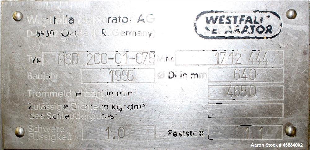 Used Westfalia MSD-200 Desludger Disc Centrifuge