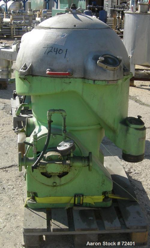 USED: Westfalia OSA-335-02-066 oil purifier disc centrifuge. Max bowl speed 6500 rpm, separator design, light phase centripetal pump, heavy phase gravity discharge, direct drive configuration, approx...