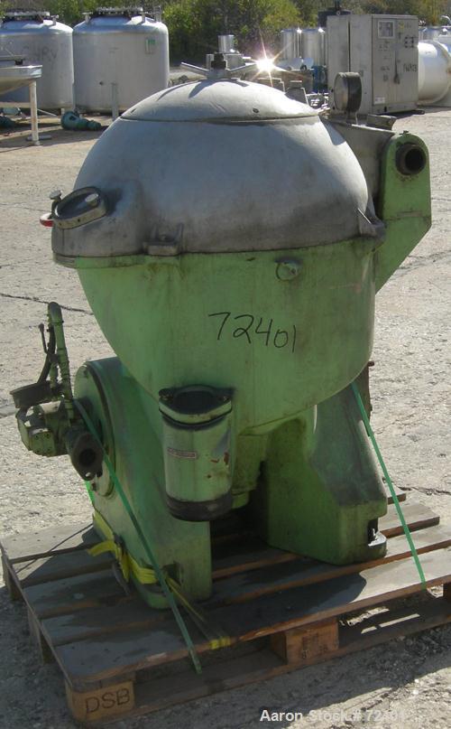 USED: Westfalia OSA-335-02-066 oil purifier disc centrifuge. Max bowl speed 6500 rpm, separator design, light phase centripetal pump, heavy phase gravity discharge, direct drive configuration, approx...
