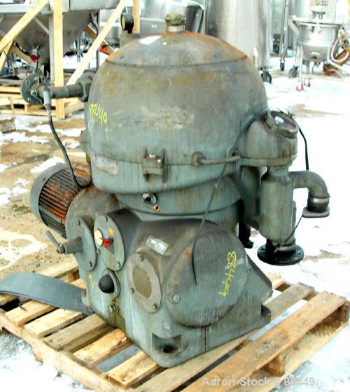 USED: Westfalia model OSA-20-03-066 oil purifier disc centrifuge. Max bowl speed 7510 rpm. Direct drive configuration 11 kw (14 hp), 3/50/500 volt, 1460 rpm drive motor. Built 1981.