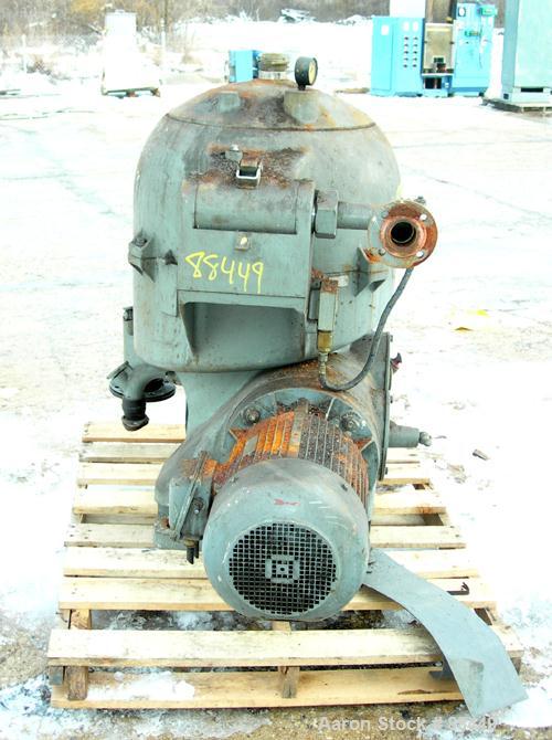 USED: Westfalia model OSA-20-03-066 oil purifier disc centrifuge. Max bowl speed 7510 rpm. Direct drive configuration 11 kw (14 hp), 3/50/500 volt, 1460 rpm drive motor. Built 1981.