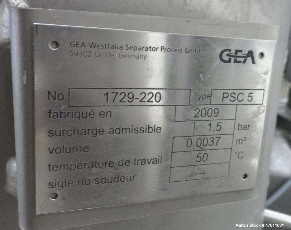 Used Westfalia PSC-5-06-177 Ultra Polishing Desludger Disc Centrifuge.