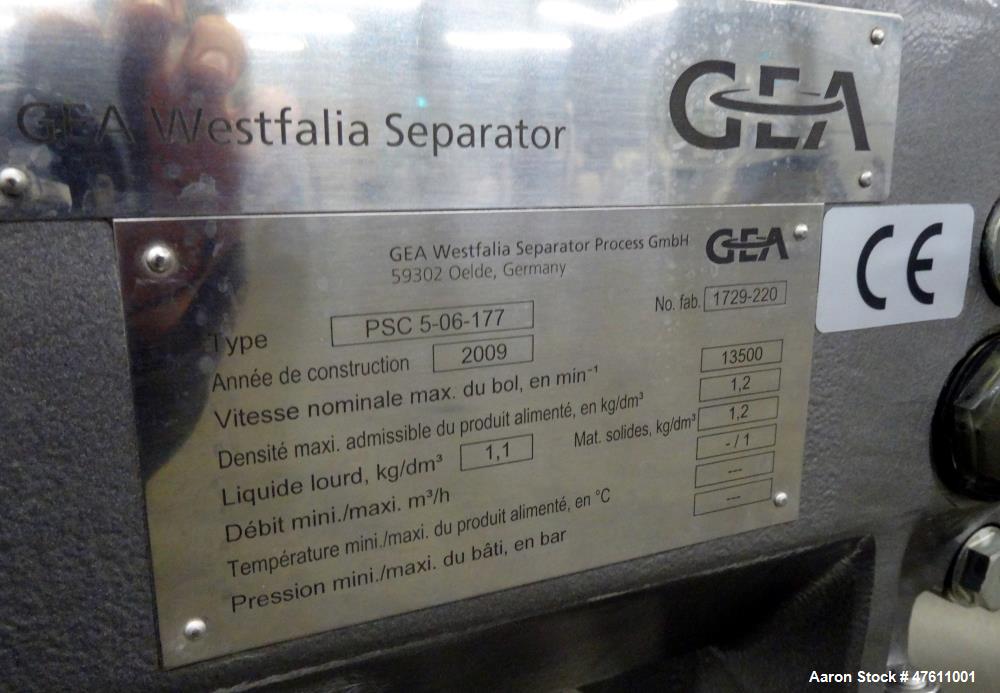Used Westfalia PSC-5-06-177 Ultra Polishing Desludger Disc Centrifuge.