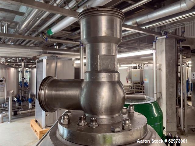 Used GEA Westfalia Profi 400/GSE 400 Desludger Disc Centrifuge. 316 Stainless steel construction (product contact areas). Clarifier design (liquid/solids separation), centripetal pump liquid discharg...