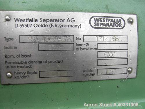 Used: Westfalia RSA-40-01-076 "Refining" Desludger Disc Centrifuge , 316 stainless steel construction (product contact areas...